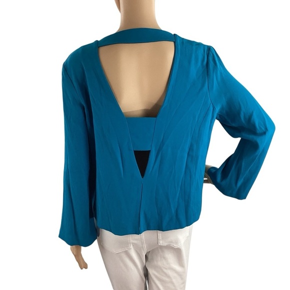 Artelier Nicole Miller Blue Open Back Long Sleeve Blouse Size M - Picture 5 of 7